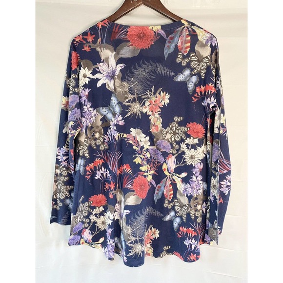 Soft Surroundings Women’s Blue Floral Stretch V Neck Blouse Tunic Size Small - Picture 2 of 4